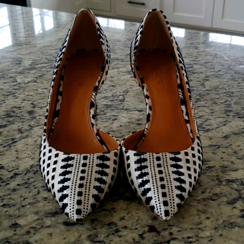 J.Crew Black & Ivory Embroidered Pumps